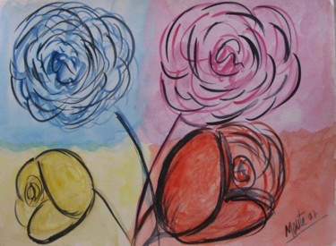 Pintura titulada "cuatro flores" por Rona Monte, Obra de arte original
