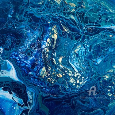 Blue gold abstract ocean wall art Painting titled "Blue gold abstract…" by Julia Brinkfrau, Original Art, Acrylic