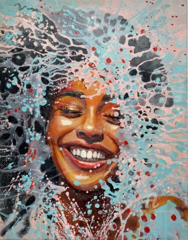 colorful abstract woman portrait Peinture intitulée "colorful abstract w…" par Julia Brinkfrau, Œuvre d'art originale, Huile