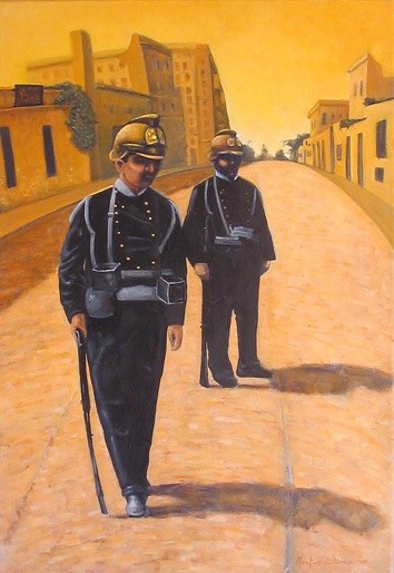 Pintura titulada "Policias" por Matías Montero Lacasa, Obra de arte original