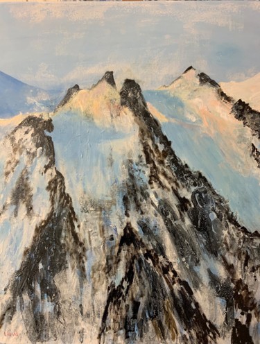 Painting titled "L’aiguille du midi…" by Montserrat Llusia, Original Artwork, Acrylic Mounted on Wood Stretcher frame