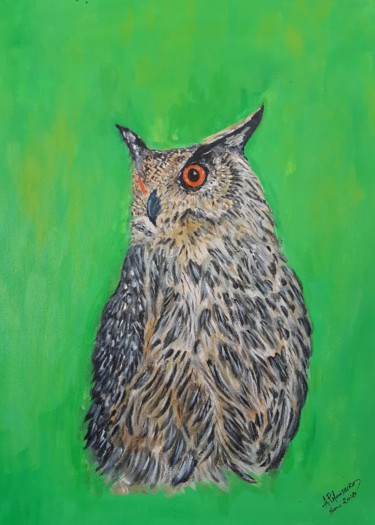 Painting titled "Owl" by Armindo Monteiro (Pedrosa), Original Artwork, Acrylic
