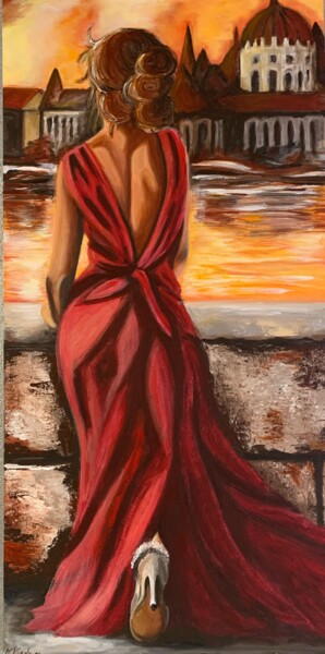 Painting titled "Rouge" by Monya, Original Artwork, Acrylic Mounted on Wood Stretcher frame