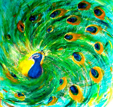 Painting titled "Peacock" by Karma Castilho, Original Artwork, Acrylic