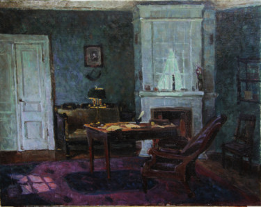 Painting titled "Pushkin's study in…" by Anna K, Original Artwork, Oil Mounted on Wood Stretcher frame