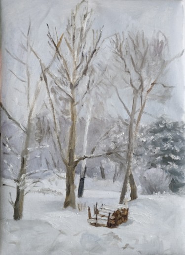 Картина под названием "February Winter" - Anna K, Подлинное произведение искусства, Масло Установлен на Деревянная рама для…