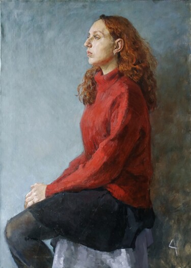 Schilderij getiteld "Girl" door Anna K, Origineel Kunstwerk, Olie Gemonteerd op Frame voor houten brancard