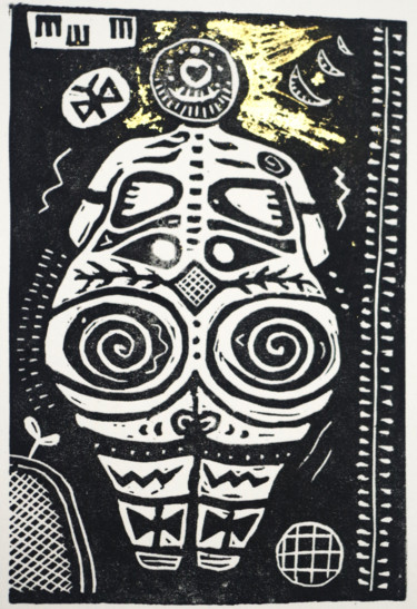Druckgrafik mit dem Titel "neolithic goddess I…" von Penny Wright, Original-Kunstwerk, Linoldrucke