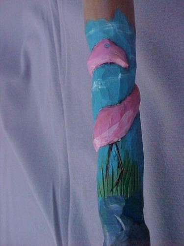 Скульптура под названием "Flamingo Staff" - Huber Mike, Подлинное произведение искусства, Дерево
