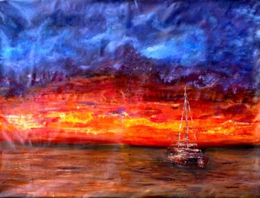 Schilderij getiteld "Sunset Paradise" door Charmaine Moore, Origineel Kunstwerk, Acryl