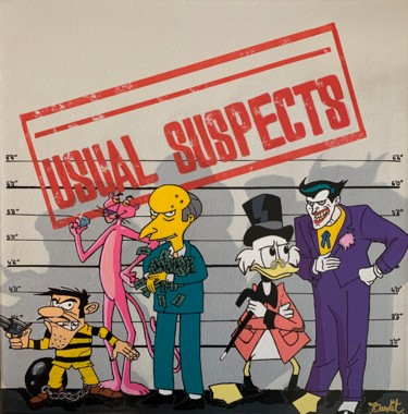 Painting titled "Usual Suspects" by Bandit, Original Artwork, Marker Mounted on Wood Stretcher frame