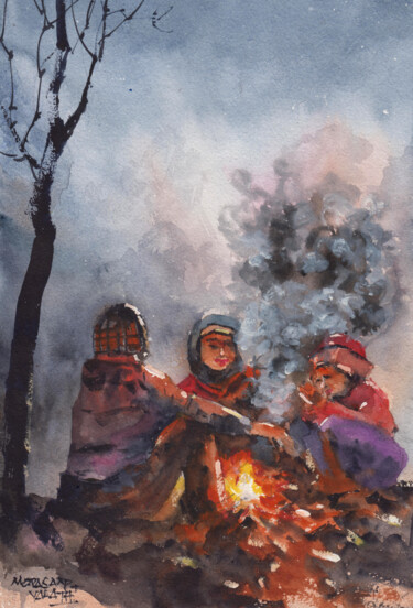 Painting titled "A night with Gypsy" by Mopasang Valath, Original Artwork, Watercolor