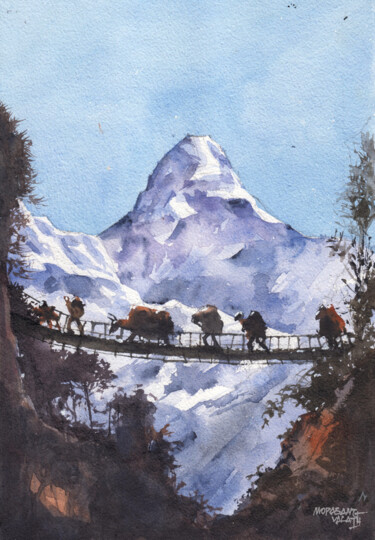 Pintura titulada "Hill View" por Mopasang Valath, Obra de arte original, Acuarela