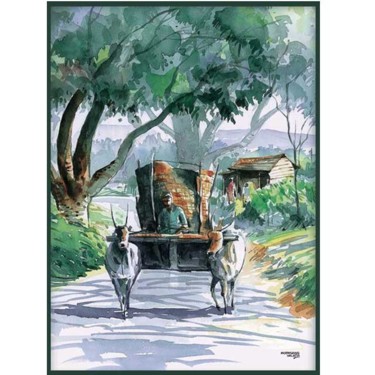 Pintura intitulada "morning ride to the…" por Mopasang Valath, Obras de arte originais, Óleo