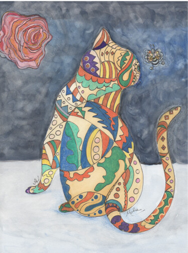 Painting titled "Gato" by Mora Castela, Original Artwork, Watercolor