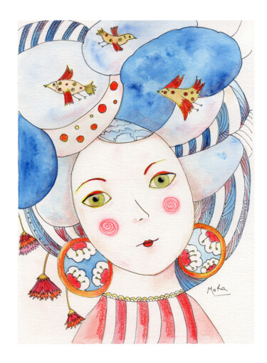 Painting titled "Princesa" by Mora Castela, Original Artwork, Watercolor