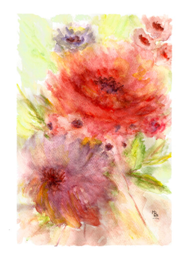 Pintura titulada "Flores del jardín" por Mora Castela, Obra de arte original, Acuarela