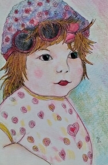 Dessin intitulée "Niña #5" par Mora Castela, Œuvre d'art originale, Crayon