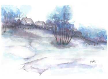 Pintura titulada "Invierno en el monte" por Mora Castela, Obra de arte original, Acuarela