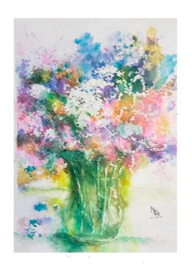 Pintura intitulada "Jarrón con flores#" por Mora Castela, Obras de arte originais, Aquarela