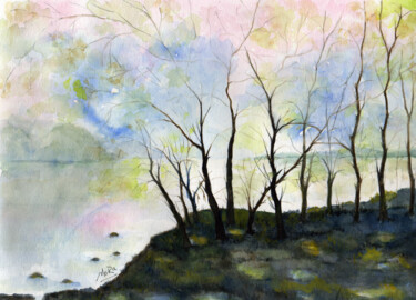 绘画 标题为“Paisaje lago” 由Mora Castela, 原创艺术品, 水彩