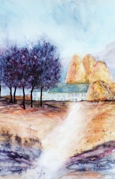 Pintura intitulada "Camino rural" por Mora Castela, Obras de arte originais, Aquarela