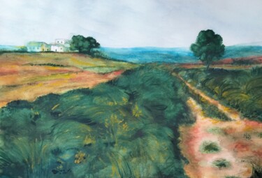 Картина под названием "Camino rural#" - Mora Castela, Подлинное произведение искусства, Акварель