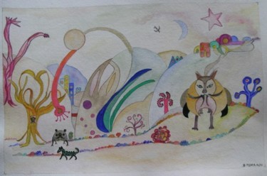 Peinture intitulée "Drôle de planète" par Bernadette Mora, Œuvre d'art originale