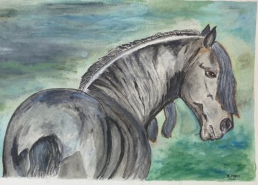 Peinture intitulée "Cheval gris" par Bernadette Mora, Œuvre d'art originale