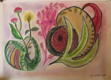 Dessin intitulée "fantaisie-vegetaleb…" par Bernadette Mora, Œuvre d'art originale, Pastel