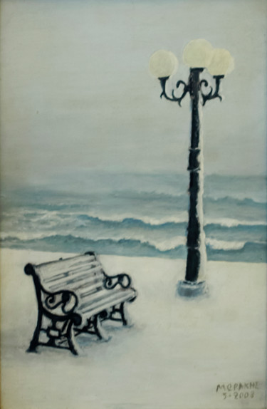 Ζωγραφική με τίτλο "Snowed bench." από Morakisvang, Αυθεντικά έργα τέχνης, Λάδι