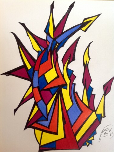 Drawing titled "ROITELET" by Moreau Franck Didier, Original Artwork, Gel pen