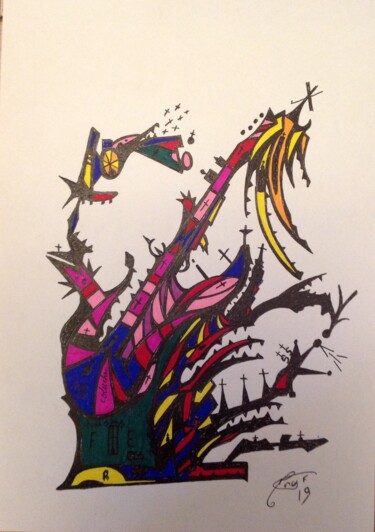 Drawing titled "MUSIQUE" by Moreau Franck Didier, Original Artwork, Gel pen