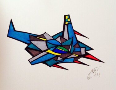 Drawing titled "AVIATION" by Moreau Franck Didier, Original Artwork, Gel pen