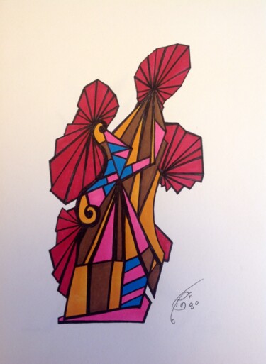 Drawing titled "Fleurette" by Moreau Franck Didier, Original Artwork, Gel pen