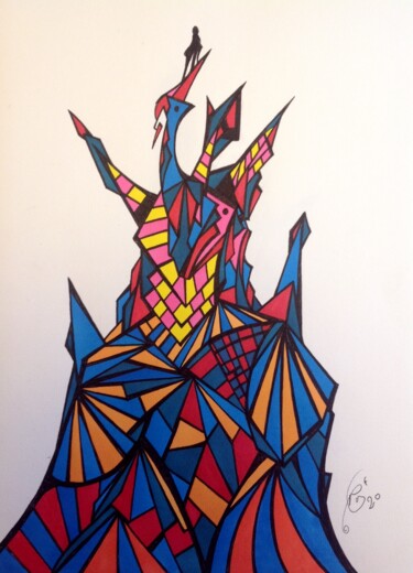 Drawing titled "Montagne" by Moreau Franck Didier, Original Artwork, Gel pen