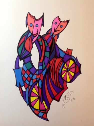 Drawing titled "Motard" by Moreau Franck Didier, Original Artwork, Gel pen