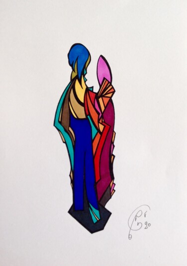 Drawing titled "Couple" by Moreau Franck Didier, Original Artwork, Gel pen