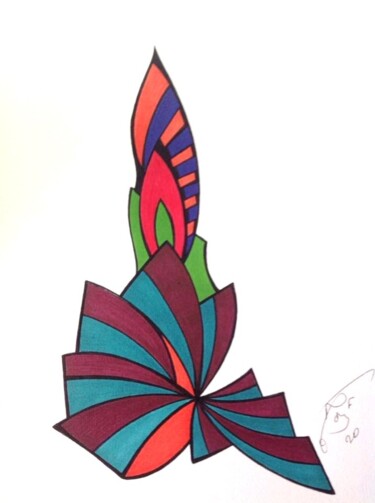 Dessin intitulée "Fleur De Cactus" par Moreau Franck Didier, Œuvre d'art originale, Stylo gel