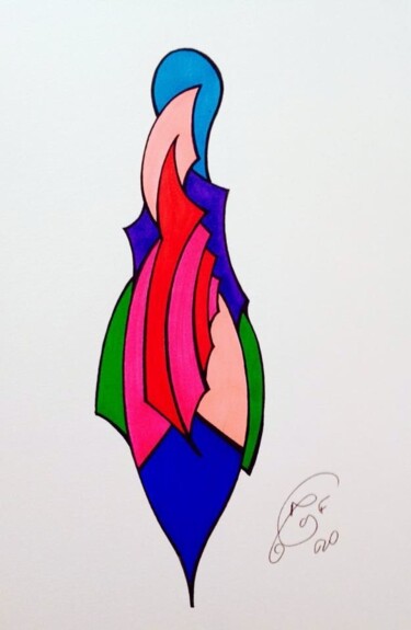 Dibujo titulada "Plume 3" por Moreau Franck Didier, Obra de arte original, Pluma de gel