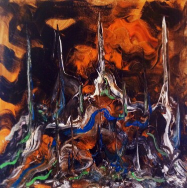 Painting titled "Lunaire" by Moreau Franck Didier, Original Artwork, Oil