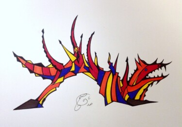Rysunek zatytułowany „Dragon 1” autorstwa Moreau Franck Didier, Oryginalna praca, Długopis żelowy