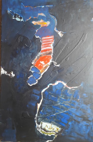 Картина под названием "bleu" - Monique Morellec, Подлинное произведение искусства, Акрил Установлен на Деревянная рама для н…