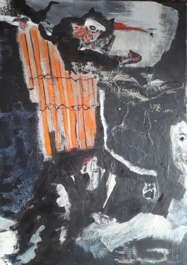 Painting titled "psychopathie au pou…" by Monique Morellec, Original Artwork, Acrylic Mounted on Wood Stretcher frame