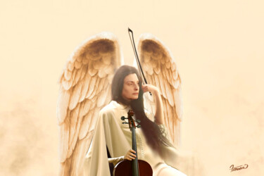 Digital Arts titled "Angel at Violin Pra…" by Moreno Franco, Original Artwork, Gouache