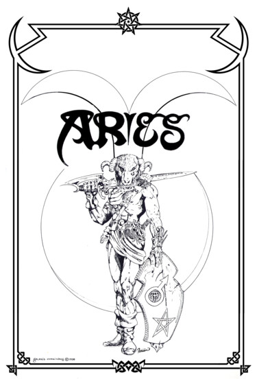 Arts numériques intitulée "Aries Zodiac Sign" par Moreno Franco, Œuvre d'art originale, Encre