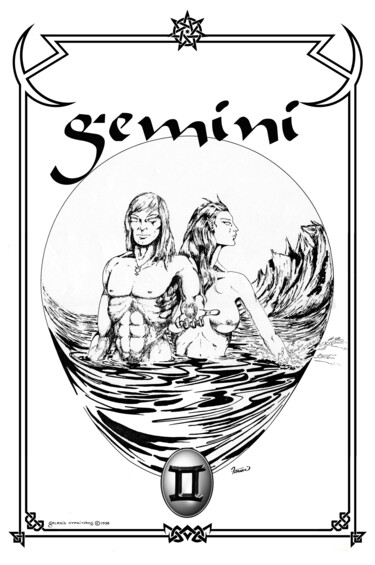 "Gemini Zodiac Sign" başlıklı Dijital Sanat Moreno Franco tarafından, Orijinal sanat, Mürekkep