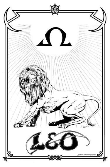 Digital Arts titled "Leo Zodiac Sign" by Moreno Franco, Original Artwork, Ink