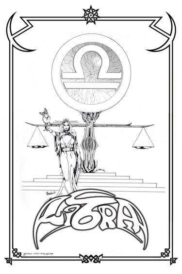 Цифровое искусство под названием "Libra Zodiac Sign" - Moreno Franco, Подлинное произведение искусства, Чернила