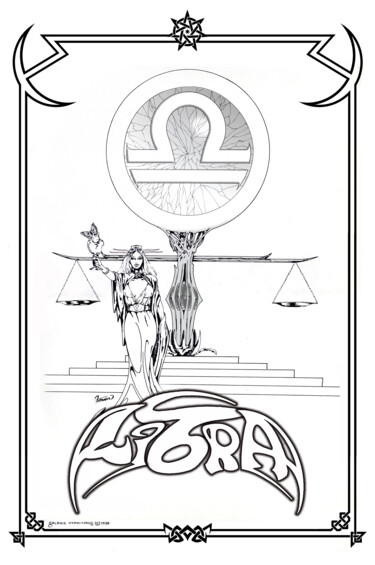 Digital Arts titled "Libra Zodiac Sign" by Moreno Franco, Original Artwork, Ink